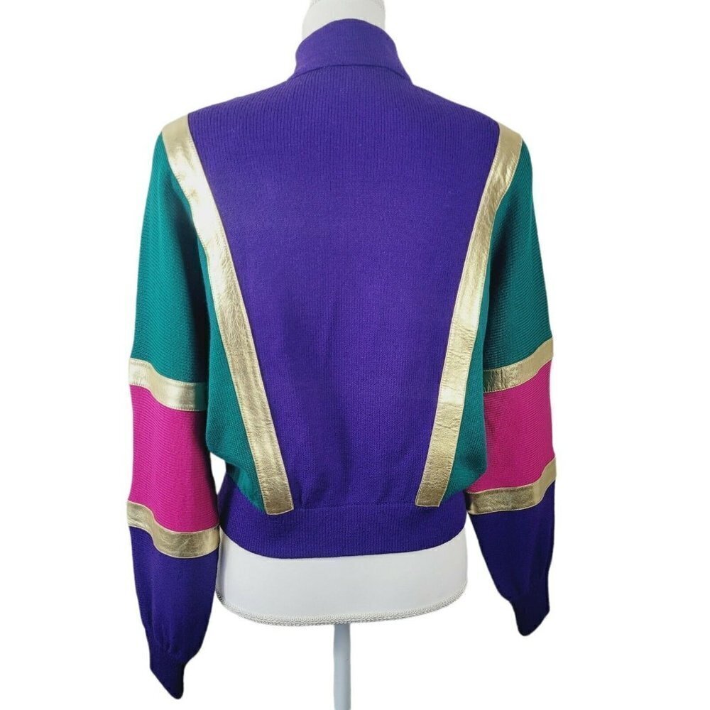 St. John Separates Cropped Sweater Small Color Block Royal Purple Gold Designer - Picture 4 of 12